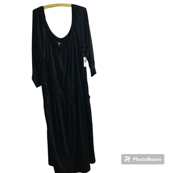 Torrid Womens Dress Black Midi Supersoft Slit Off Shoulder Blouson NWT - Picture 1 of 4